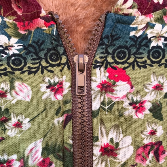 womens 2xl floral hoodie jacket zip up green burgundy blue fleece lined - Picture 10 of 11